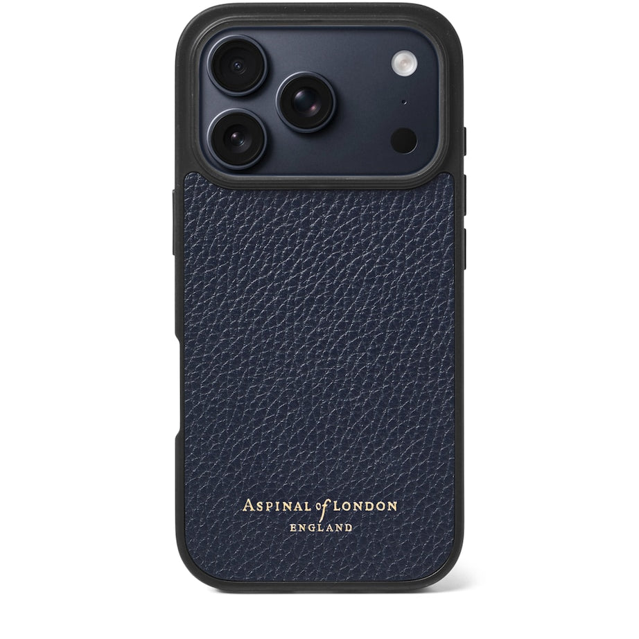 Navy Grained Leather iPhone 17 Pro Case