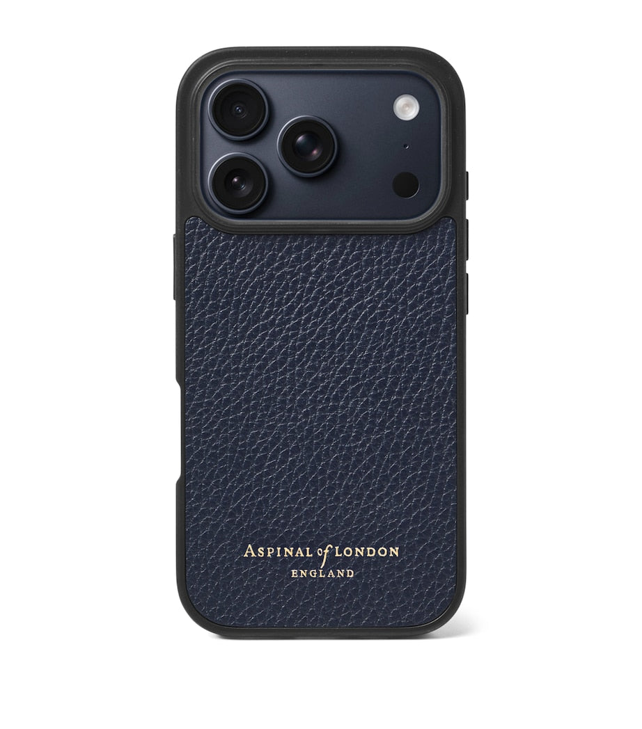 Navy Grained Leather iPhone 17 Pro Case