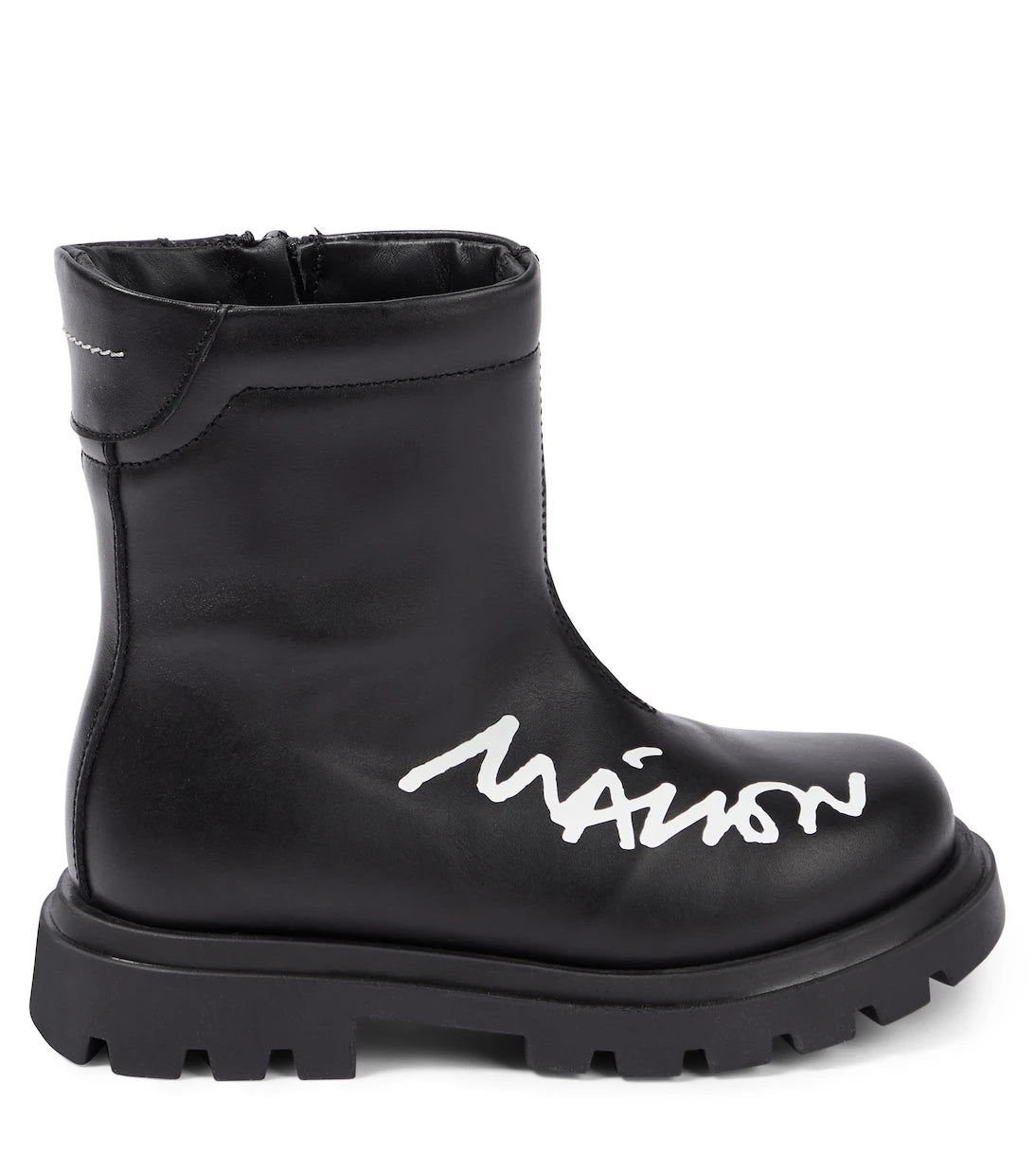MM6 Maison Margiela Kids - حذاء جلد برقبة طويلة بشعار العلامة