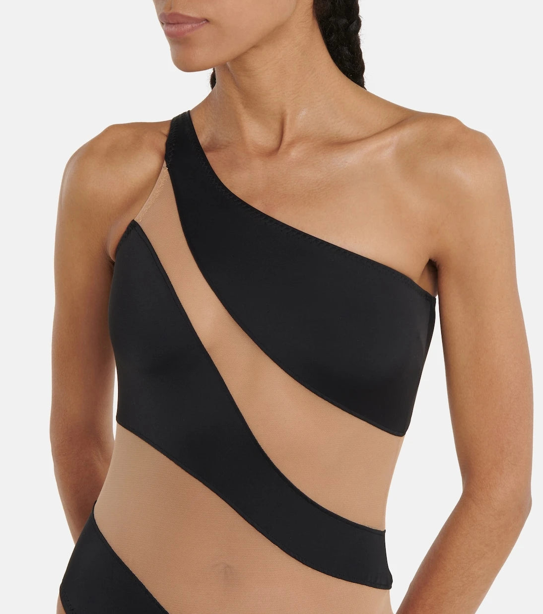 Norma Kamali - Snake paneled mesh one-shoulder swimsuit