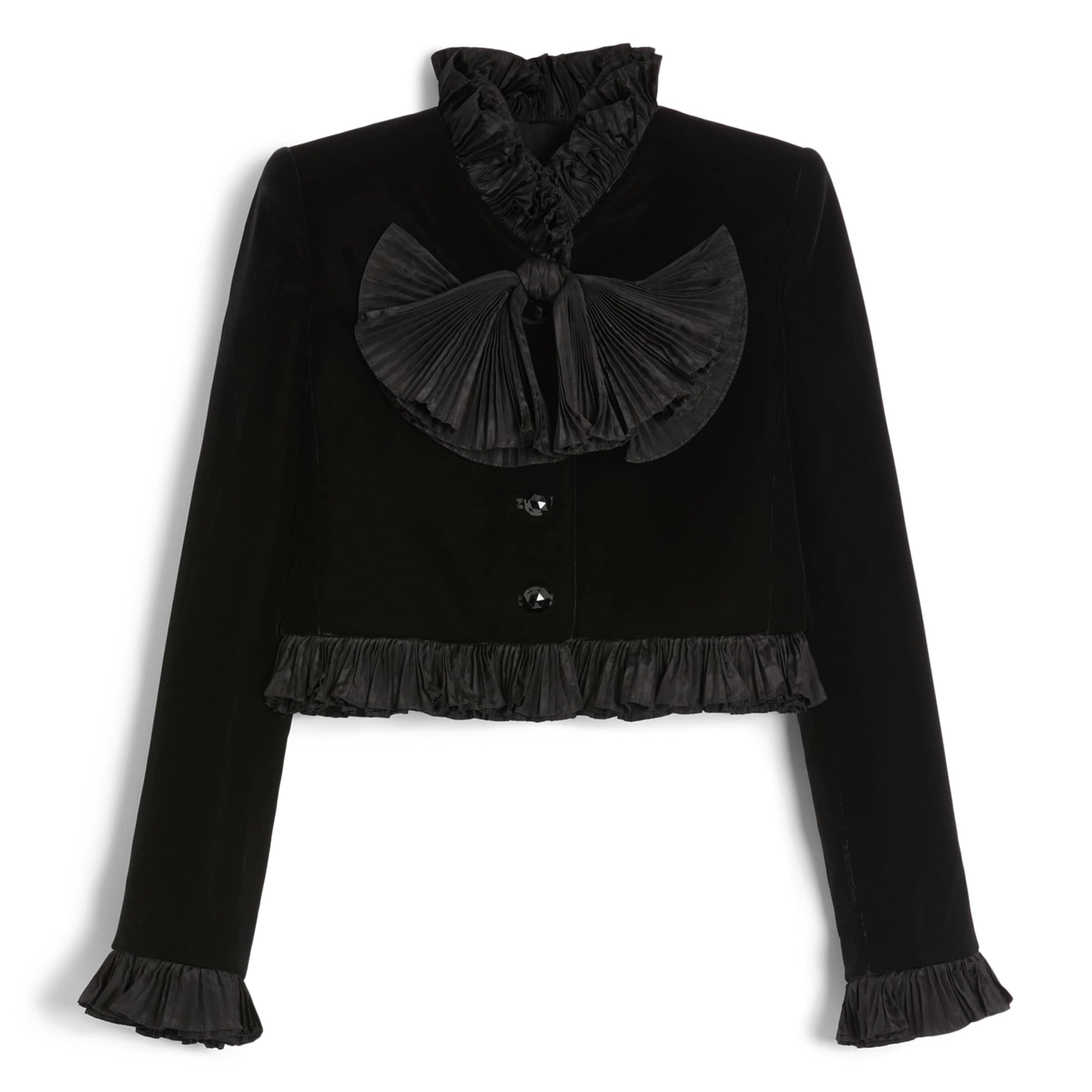 Valentino Black Velour Plissé-Detailing Jacket