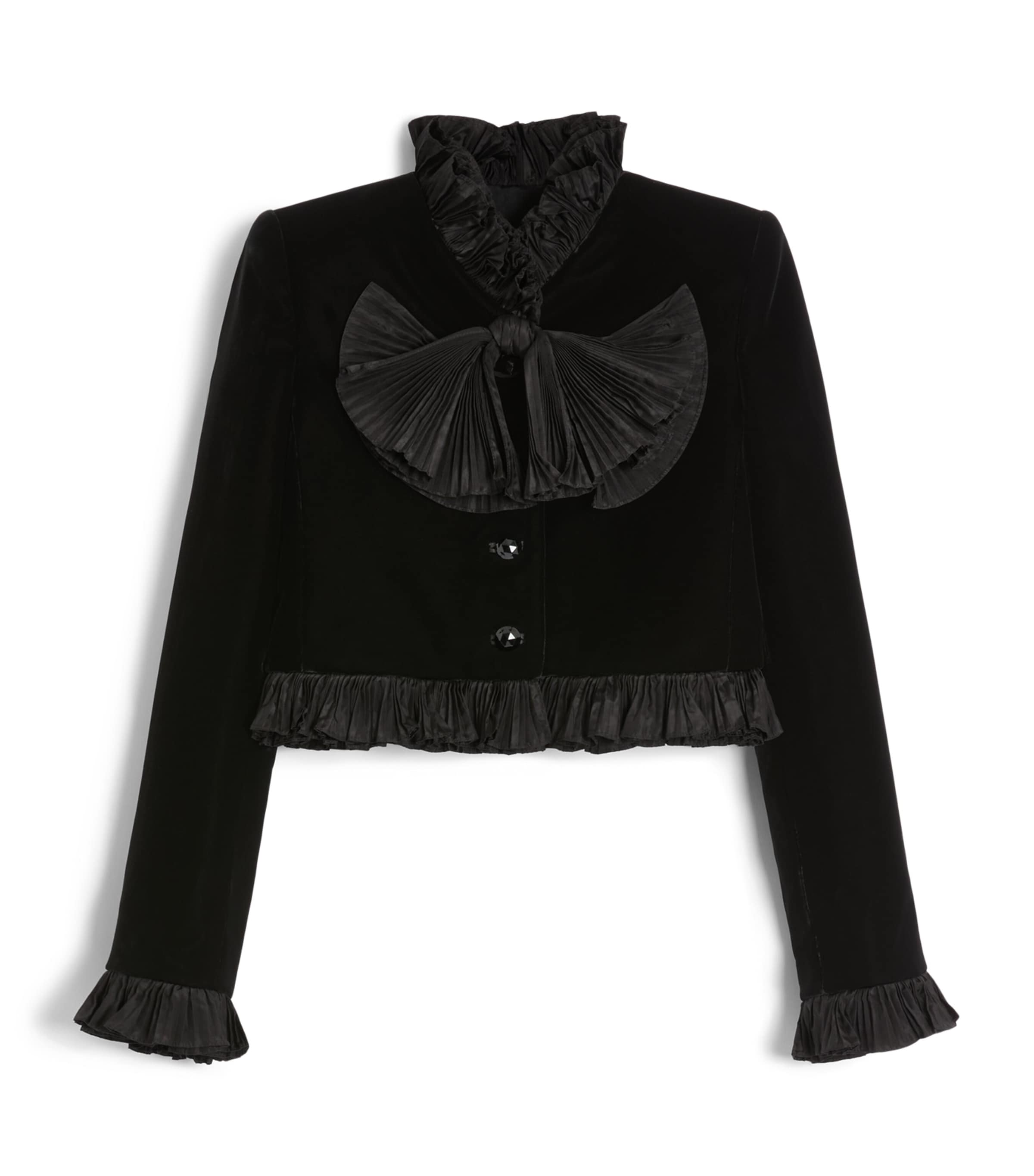 Valentino Black Velour Plissé-Detailing Jacket