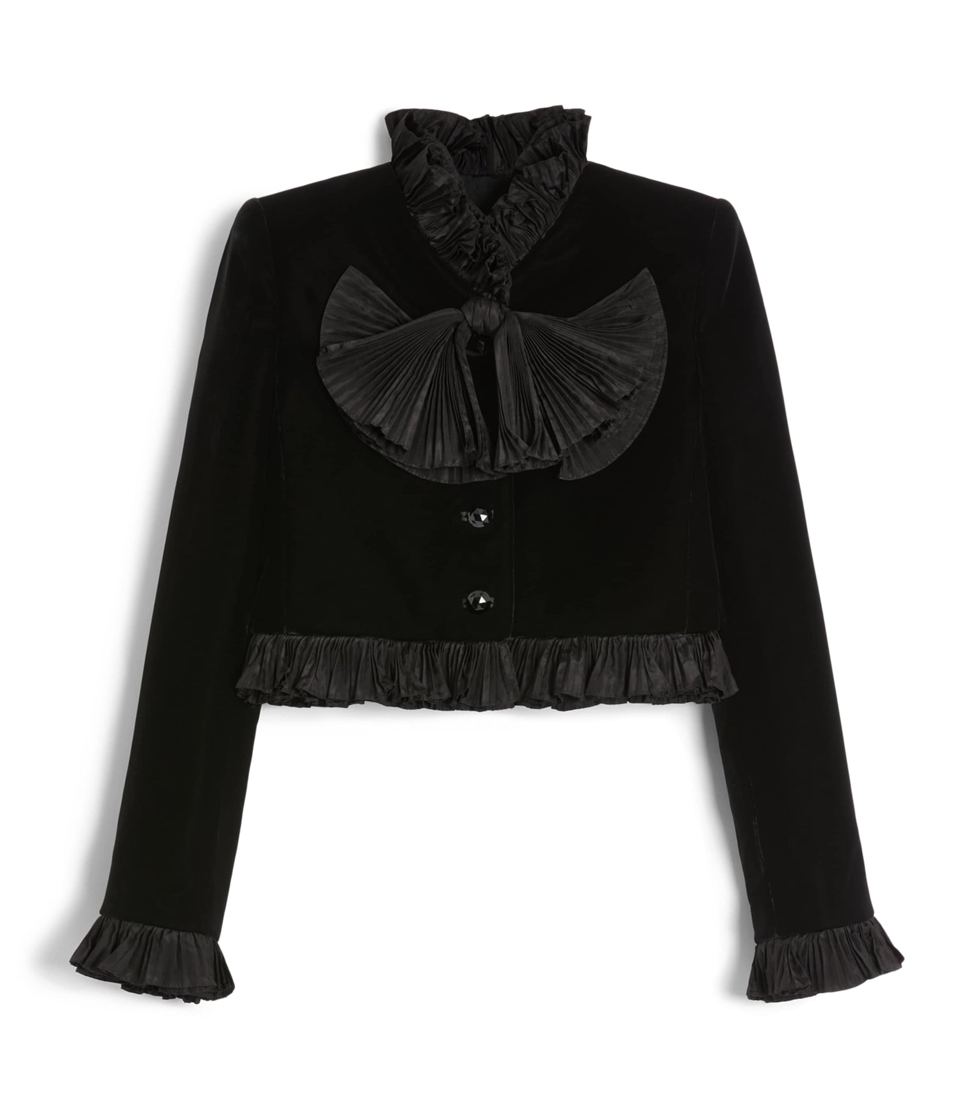 Valentino Black Velour Plissé-Detailing Jacket