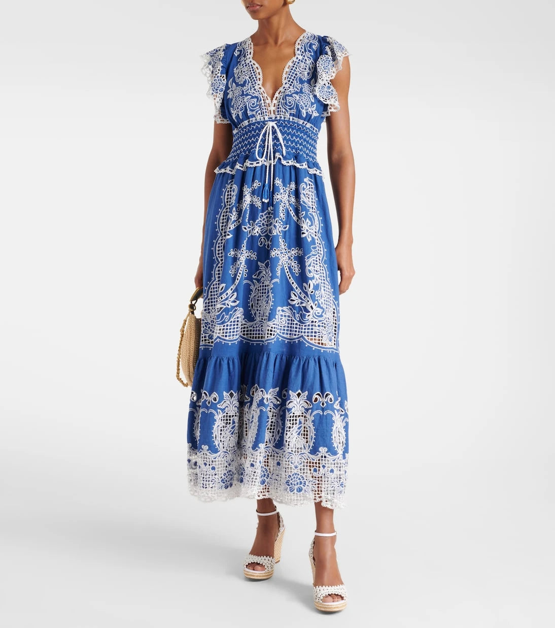 Farm Rio - Embroidered linen-blend maxi dress