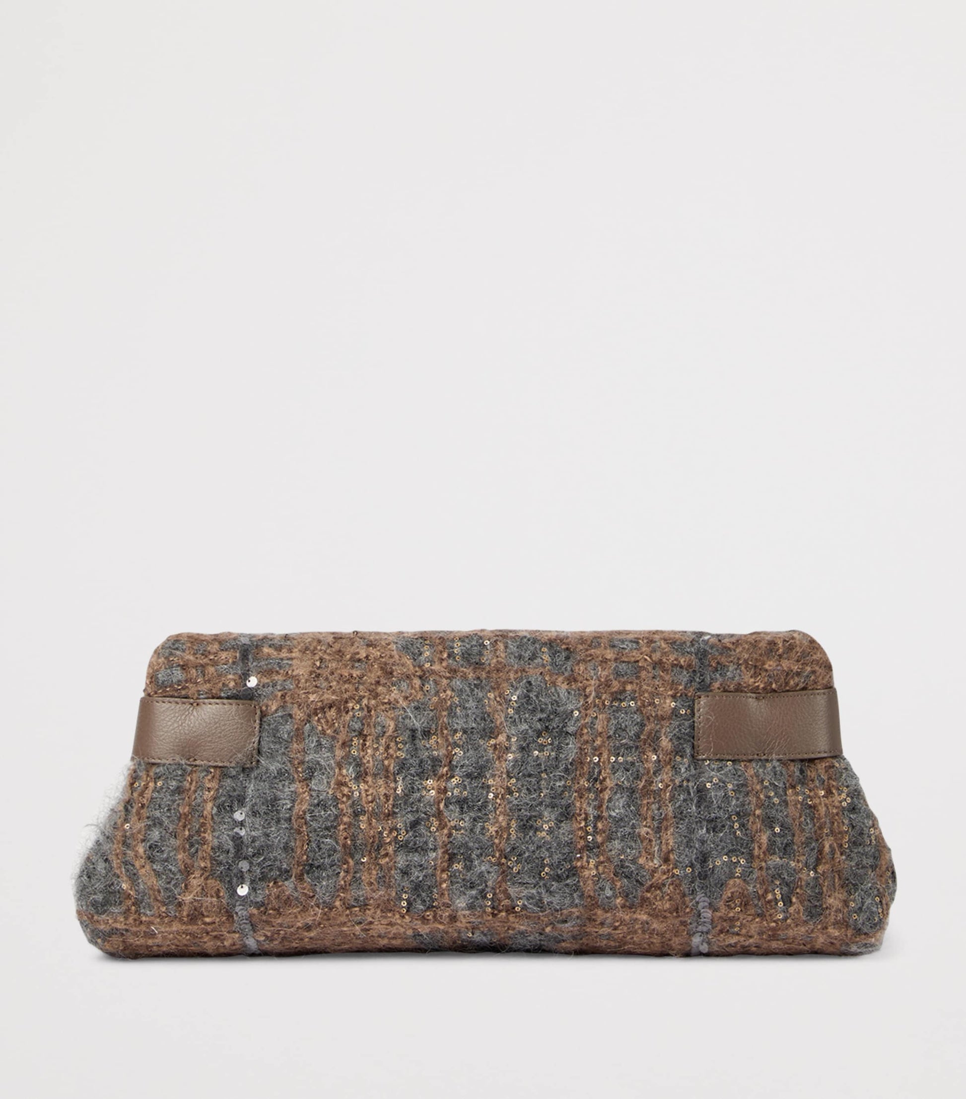 Brunello Cucinelli Grey Wool-Leather Prince of Wales Check Essence Clutch Bag