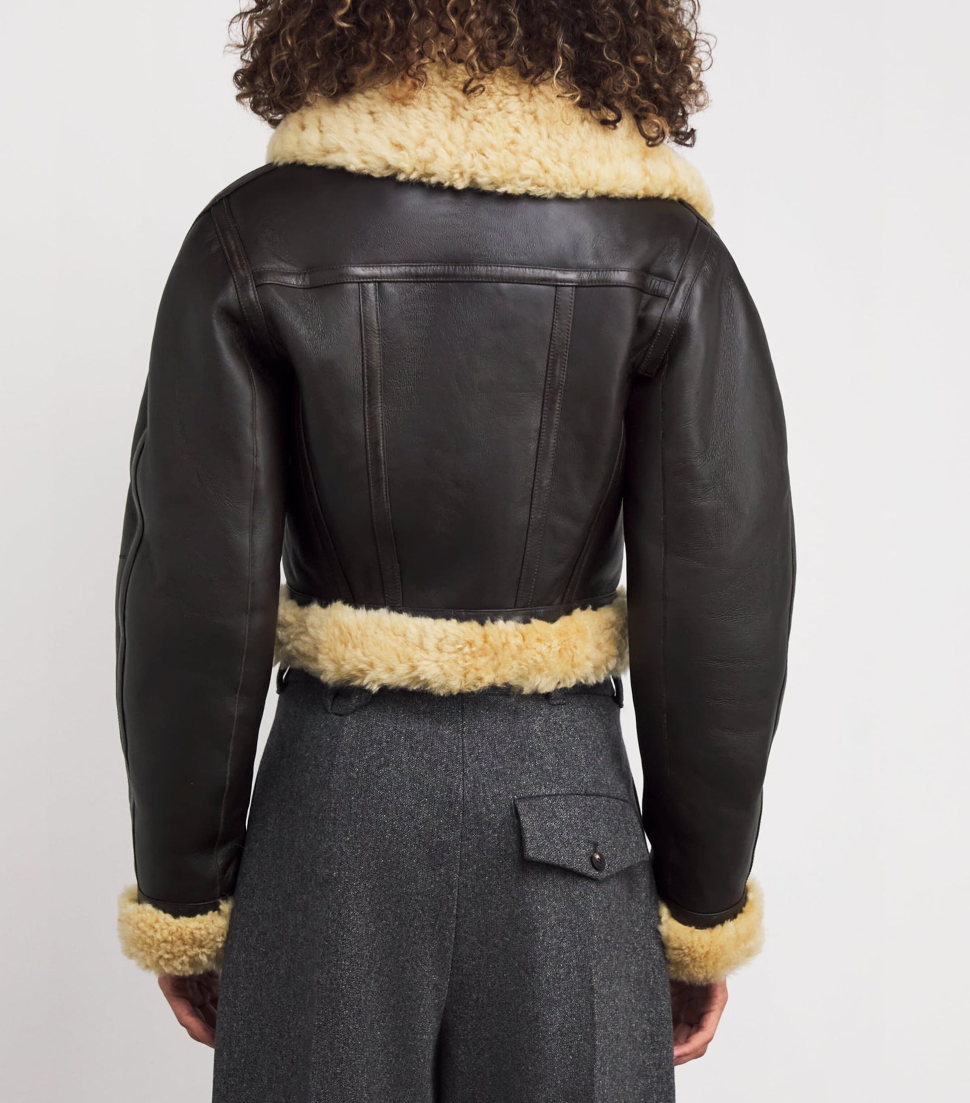 Jacquemus Brown Shearling-Trim Aviator Leather Jacket