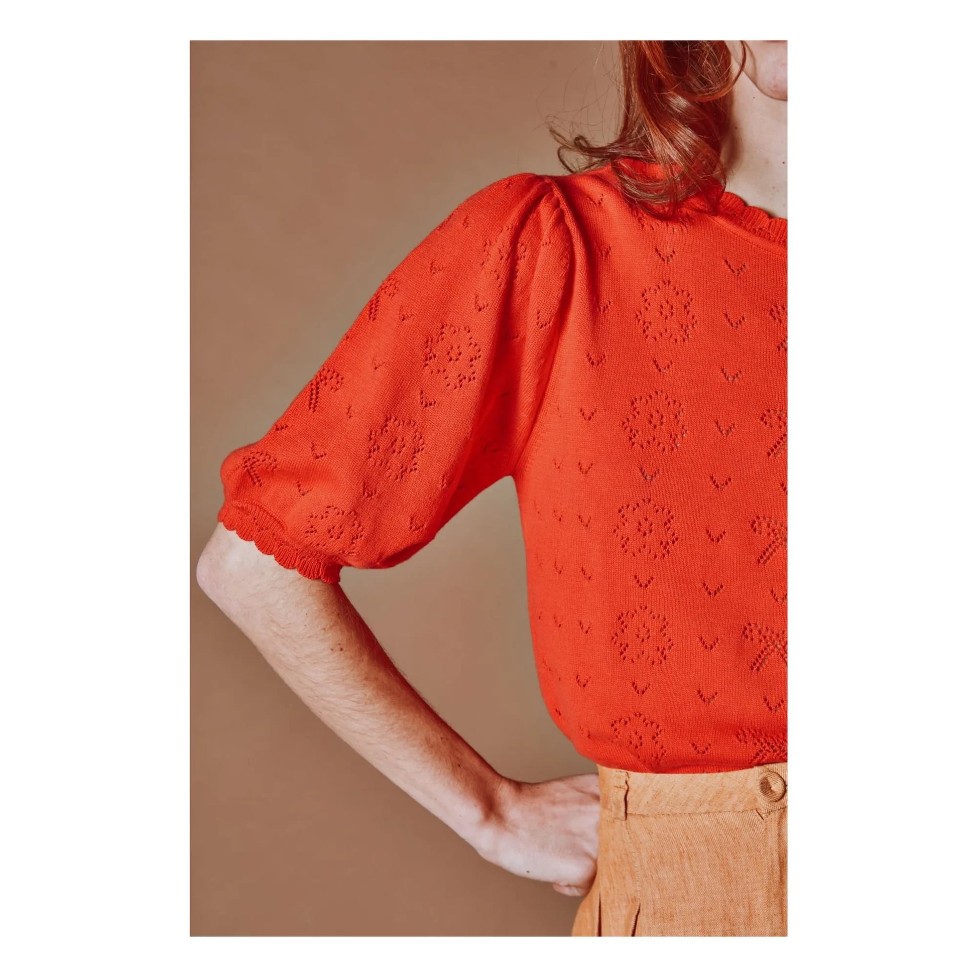 Emile et Ida - Organic Cotton Knotted Openwork Sweater | Poppy