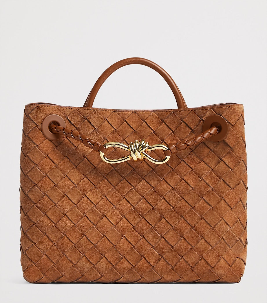 Brown Small Suede Andiamo Top-Handle Bag