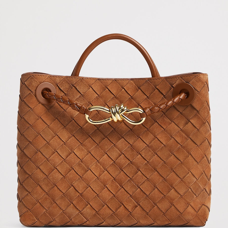 Bottega Veneta Brown Small Suede Andiamo Top-Handle Bag