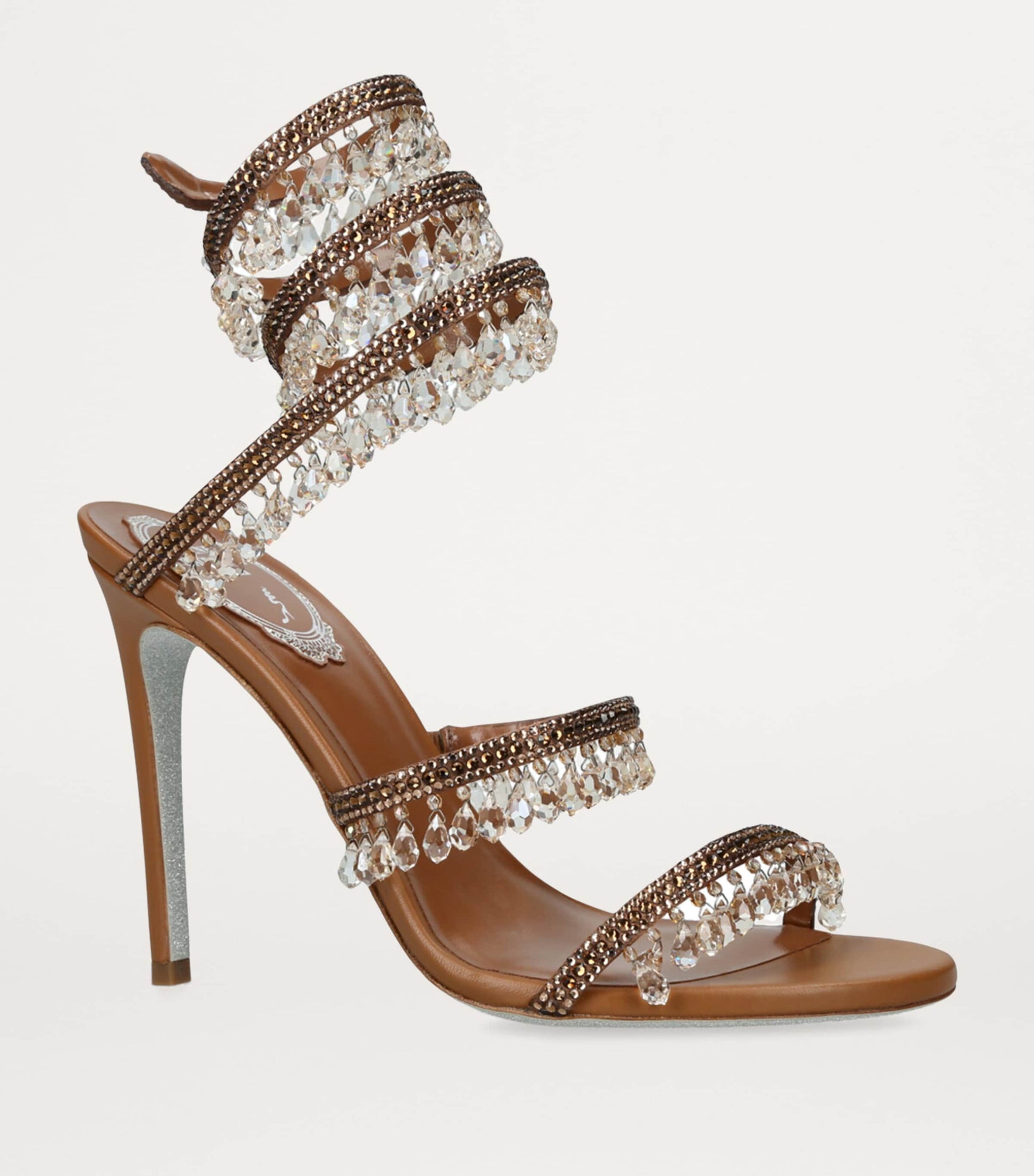 René Caovilla Brown Embellished Chandelier Sandals 105