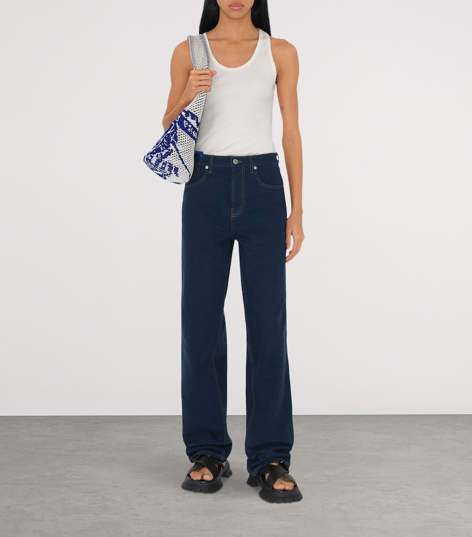 Burberry White Small Crochet Equestrian Knight Design Shoulder Bag