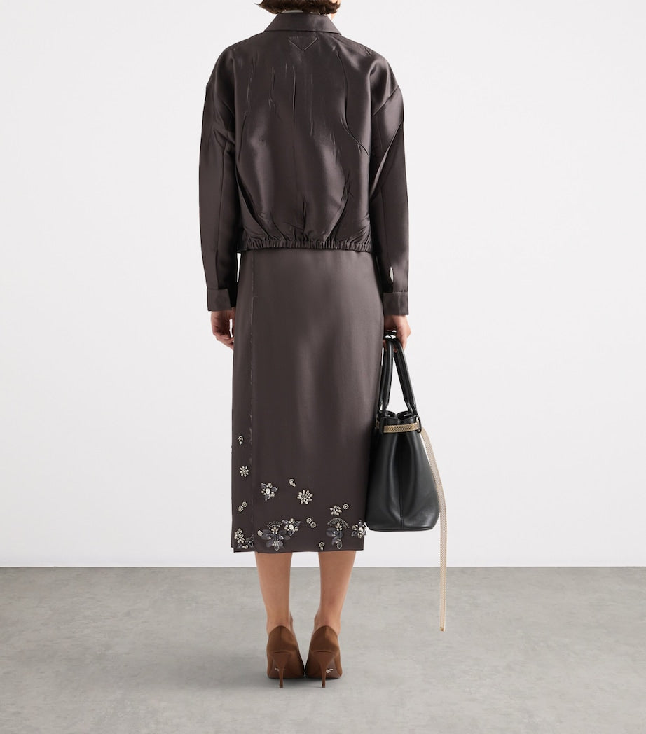 Prada Grey Silk-Wool Embroidered Skirt