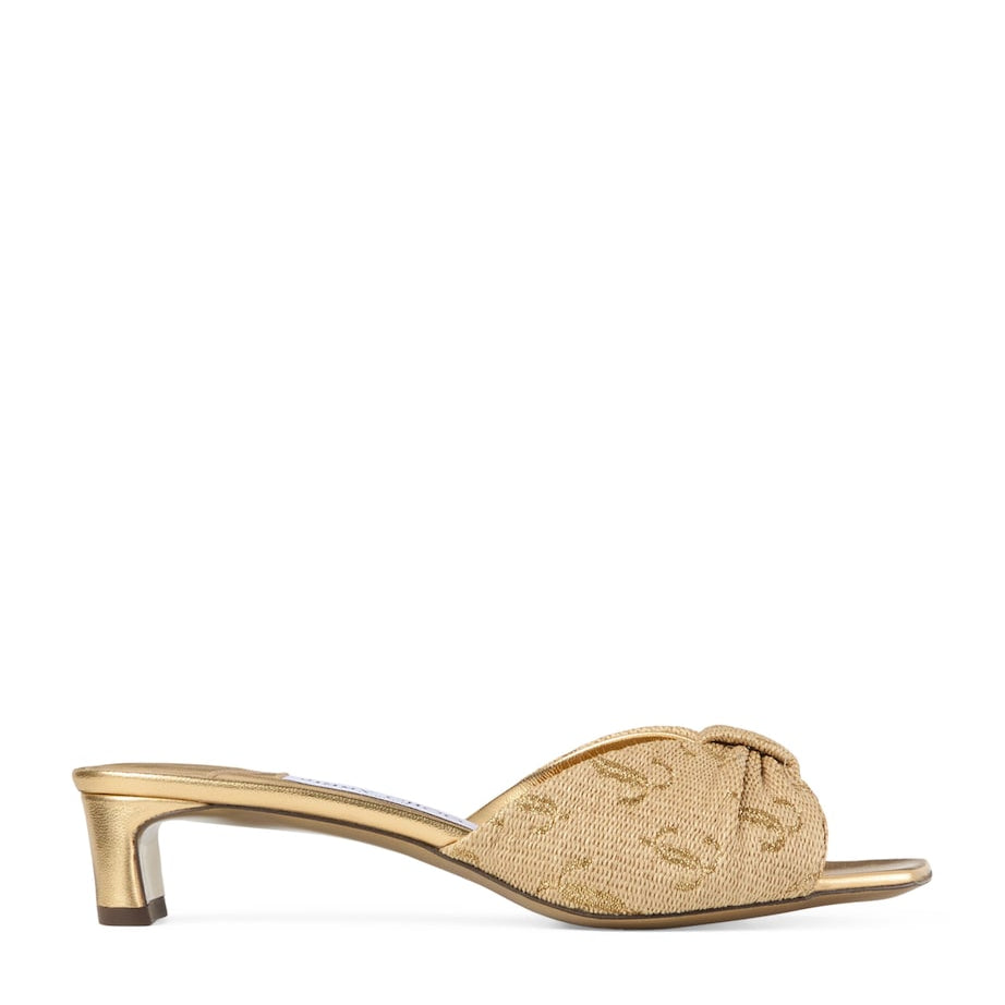 Gold Annika Monogrammed Heeled Mules 35