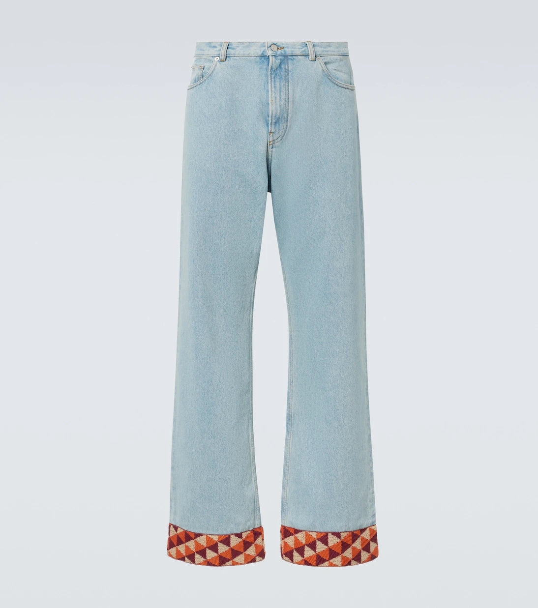 Valentino - Jacquard-trimmed wide-leg jeans