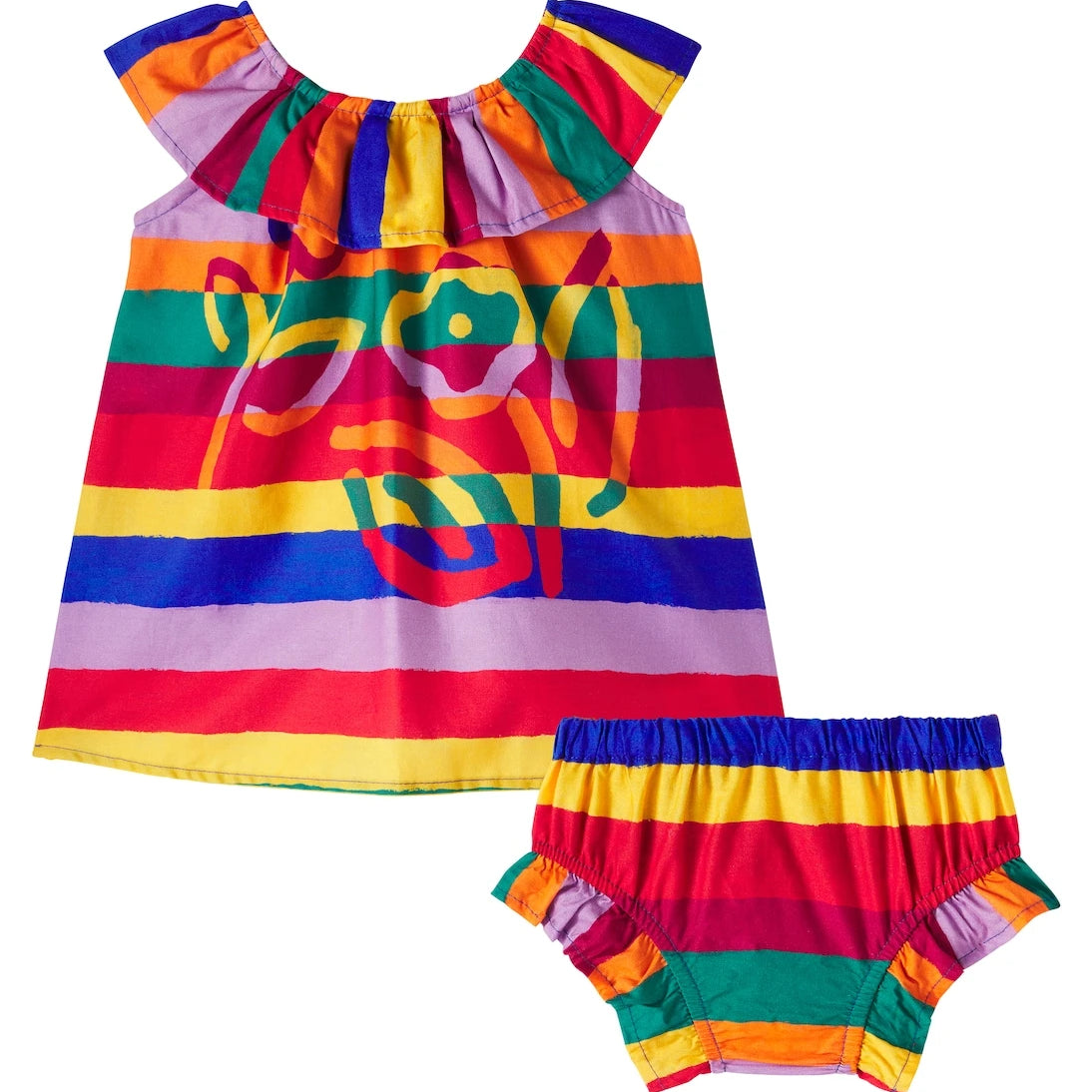 Fábula - Baby striped cotton dress and bloomers set