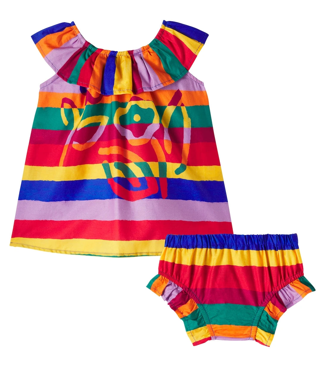 Fábula - Baby striped cotton dress and bloomers set