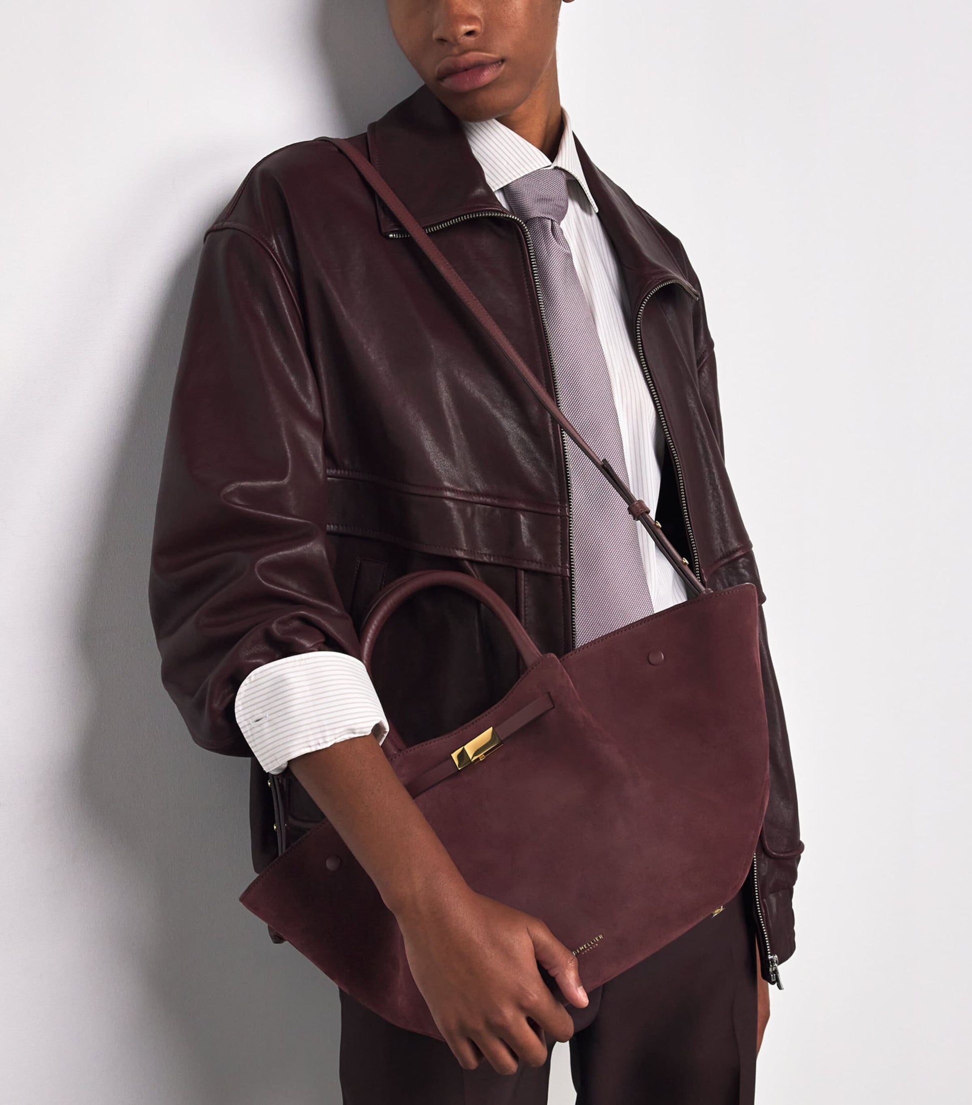 Demellier Burgundy Medium Suede New York Tote Bag