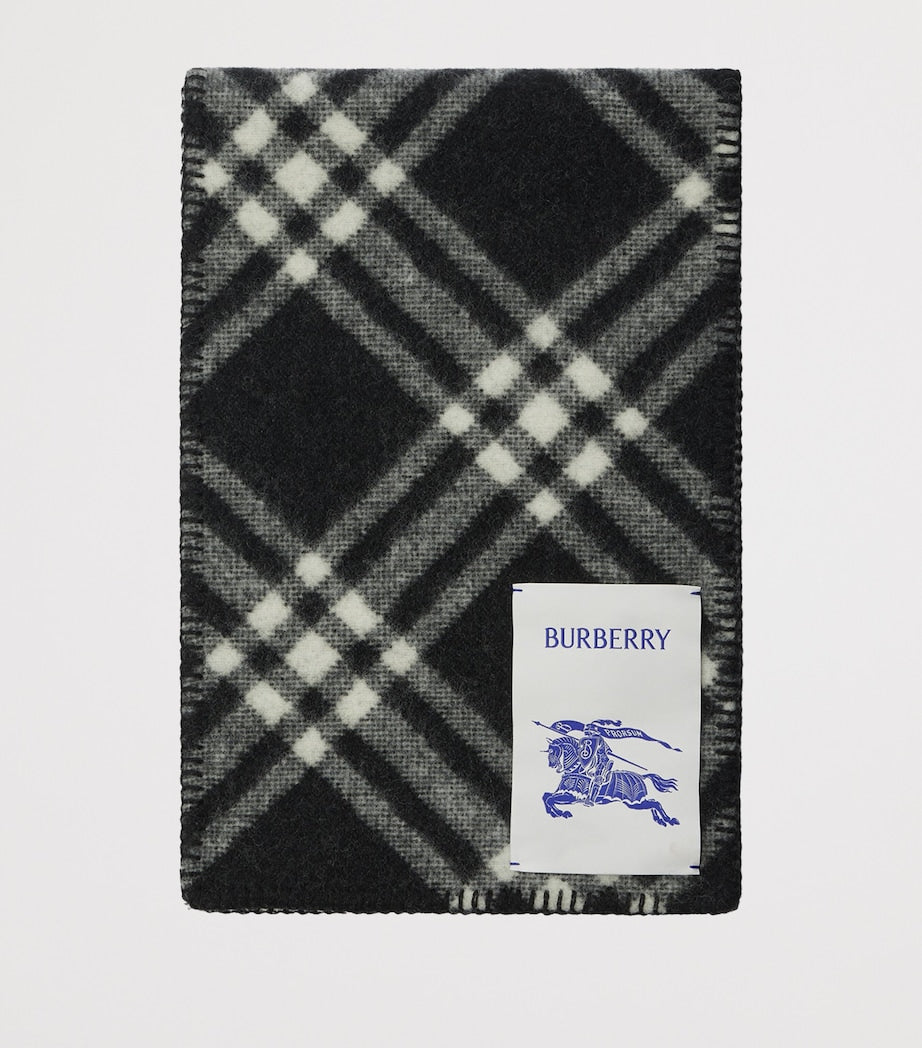 Black Wool Check Scarf