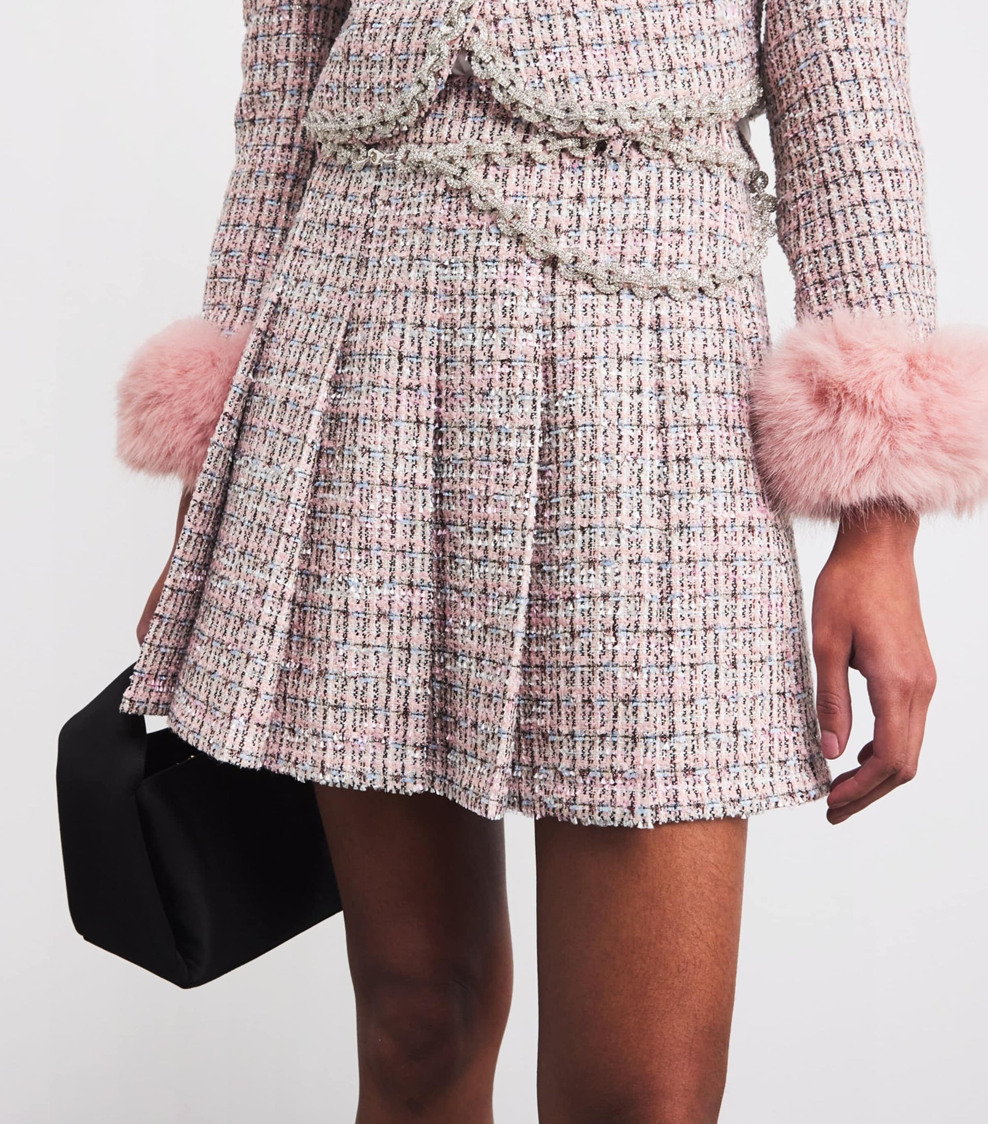 Self-Portrait Pink Bouclé Pleated Mini Skirt