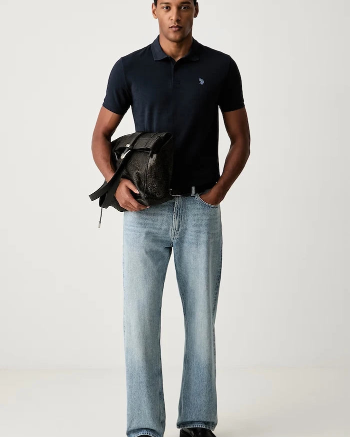 U.S. Polo Assn. pamuklu erkek polo tişört RAISED HORIZONTAL OTTERMAN JERSEY