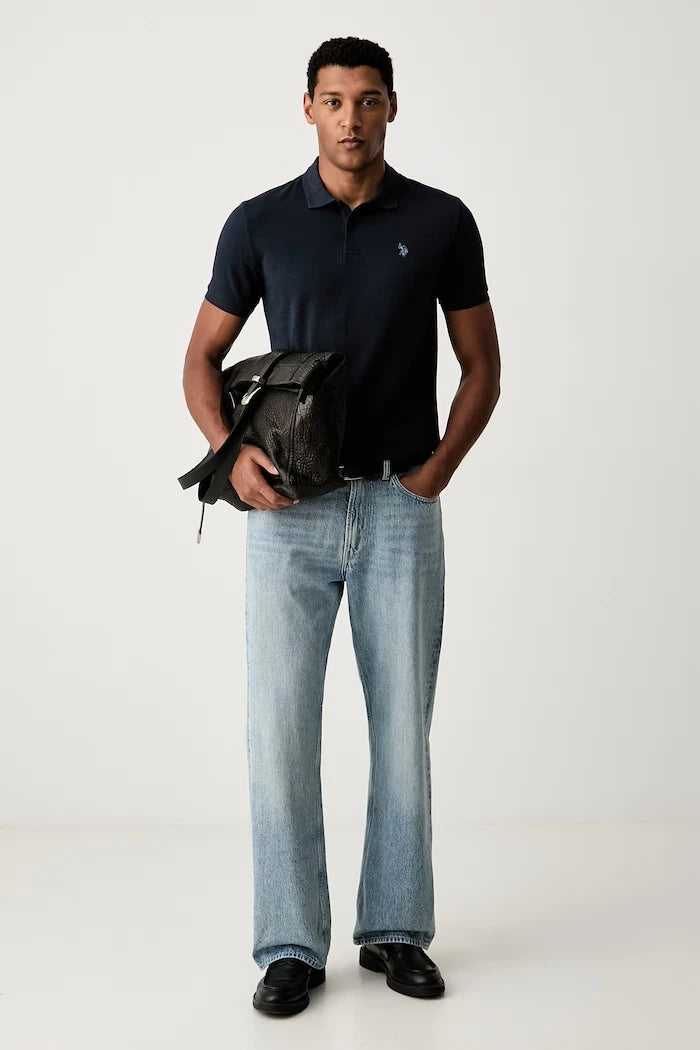 U.S. Polo Assn. pamuklu erkek polo tişört RAISED HORIZONTAL OTTERMAN JERSEY