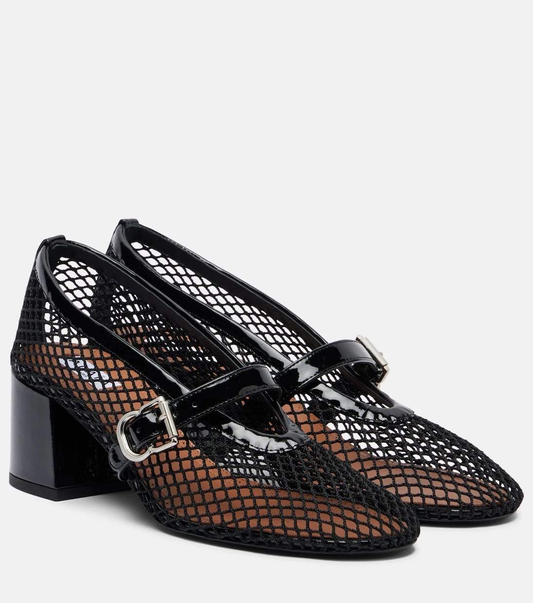 Alaïa - Fishnet leather-trimmed Mary Jane pumps