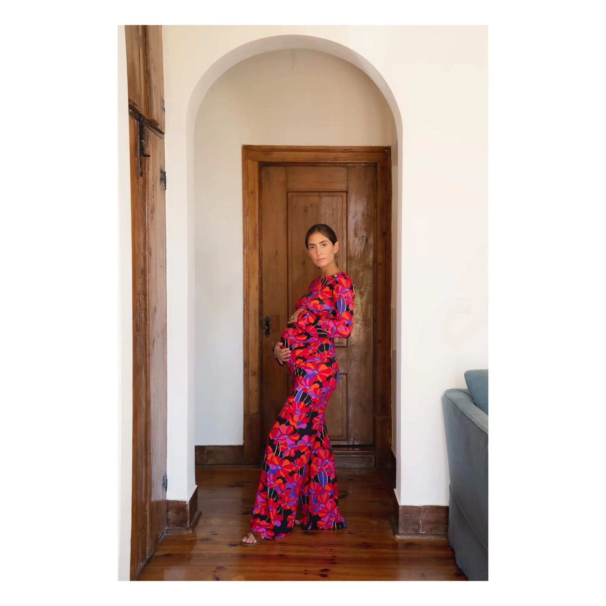 Paloma Collection - Andrea Flower Power Pregnancy Pants | Red