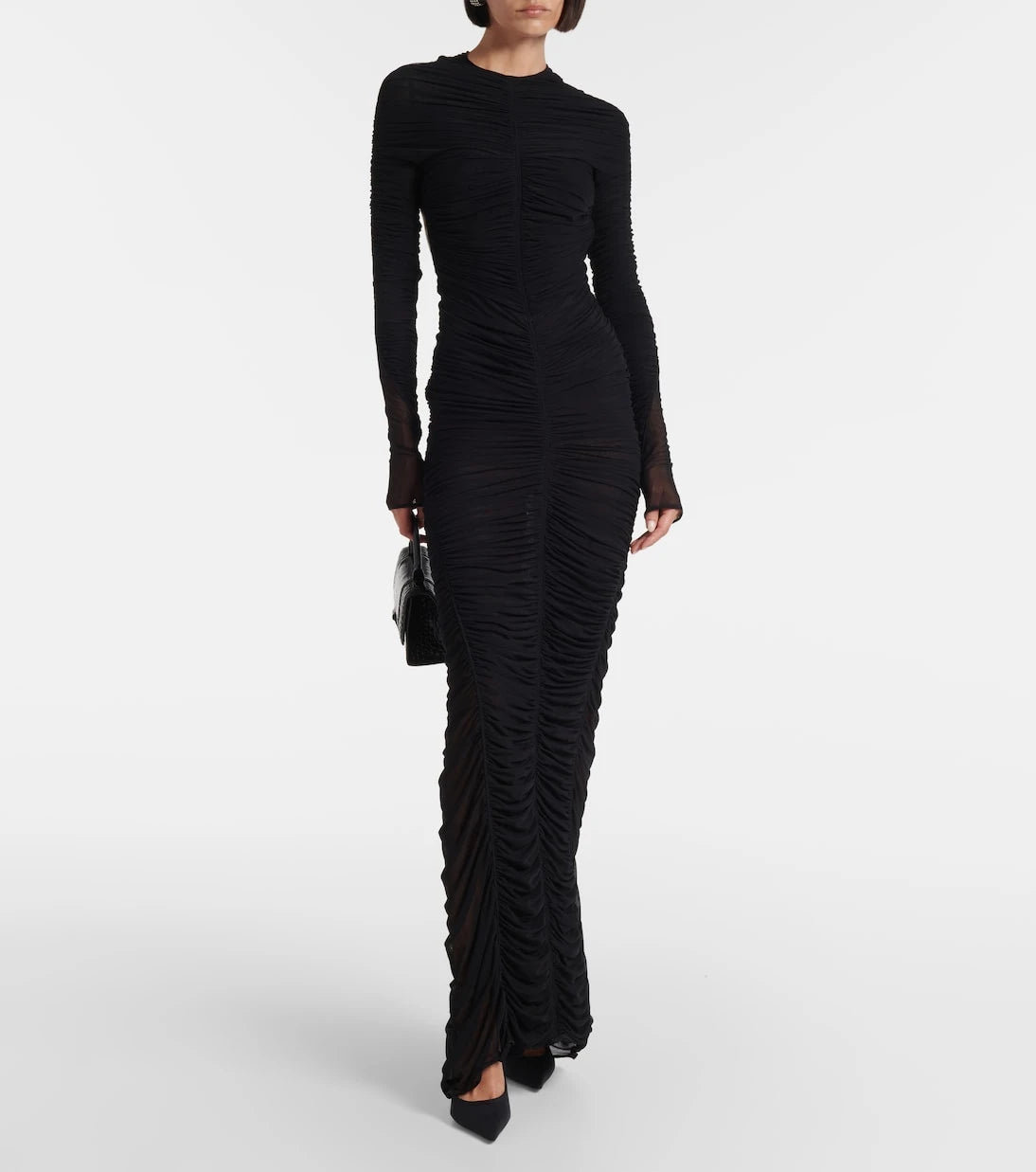 Mugler - Ruched open-back mesh gown