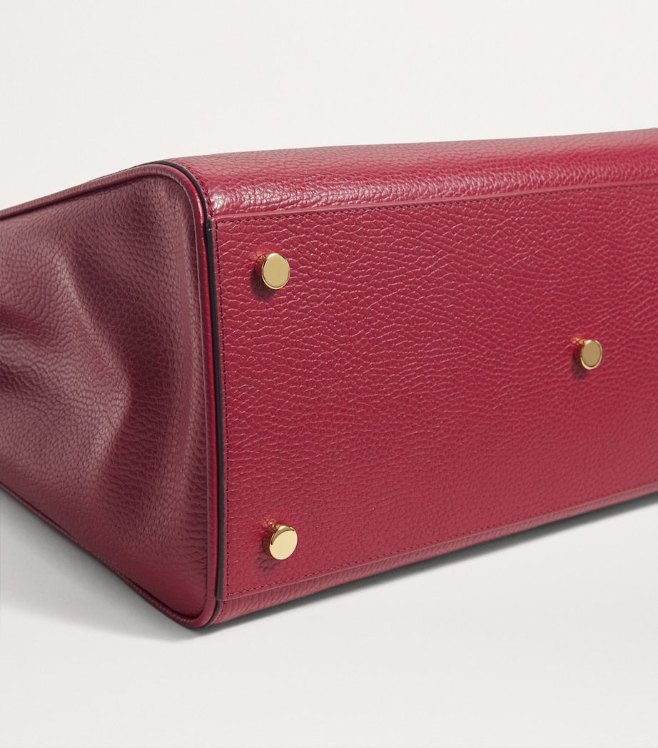Burgundy Pebbled Leather Work Tote Bag
