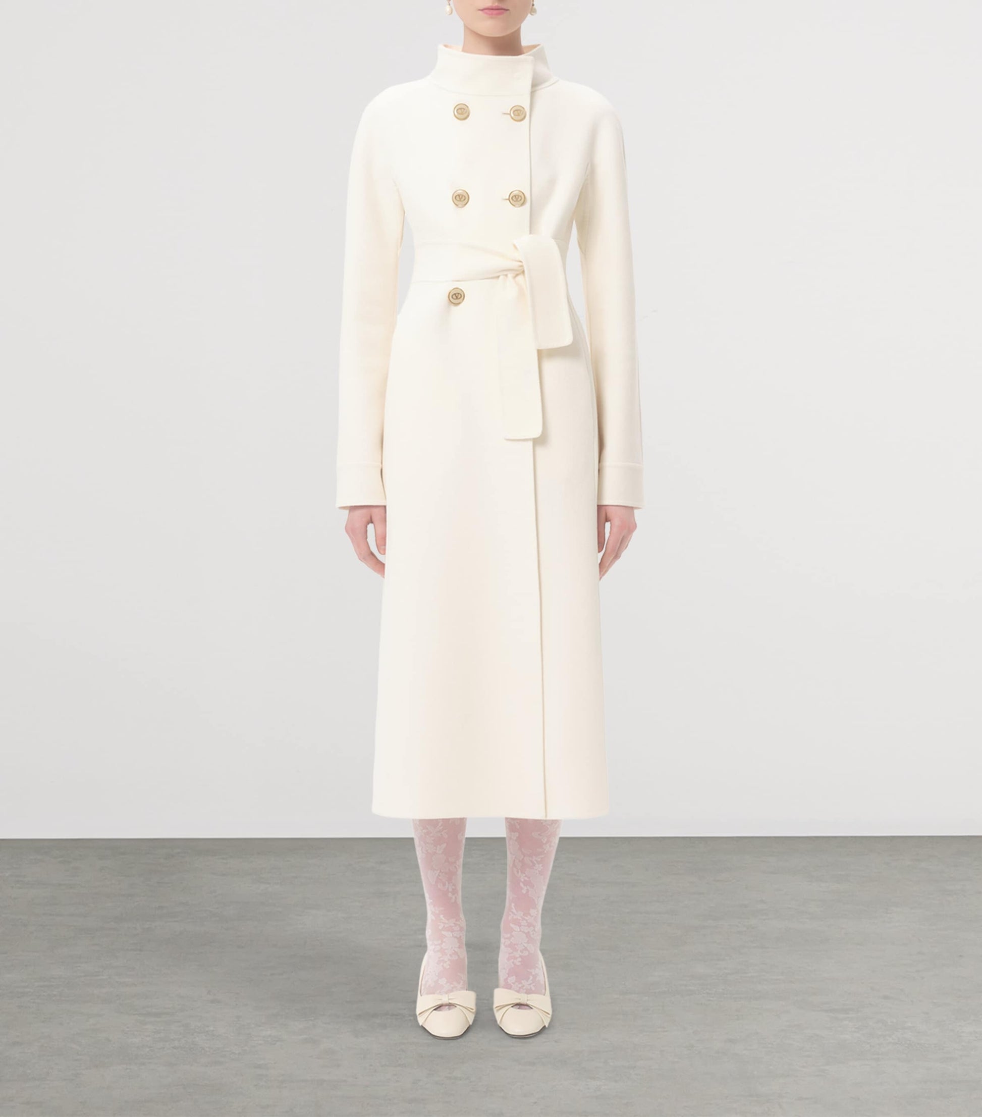 Valentino Ivory Wool-Cashmere Double-Breasted Overcoat