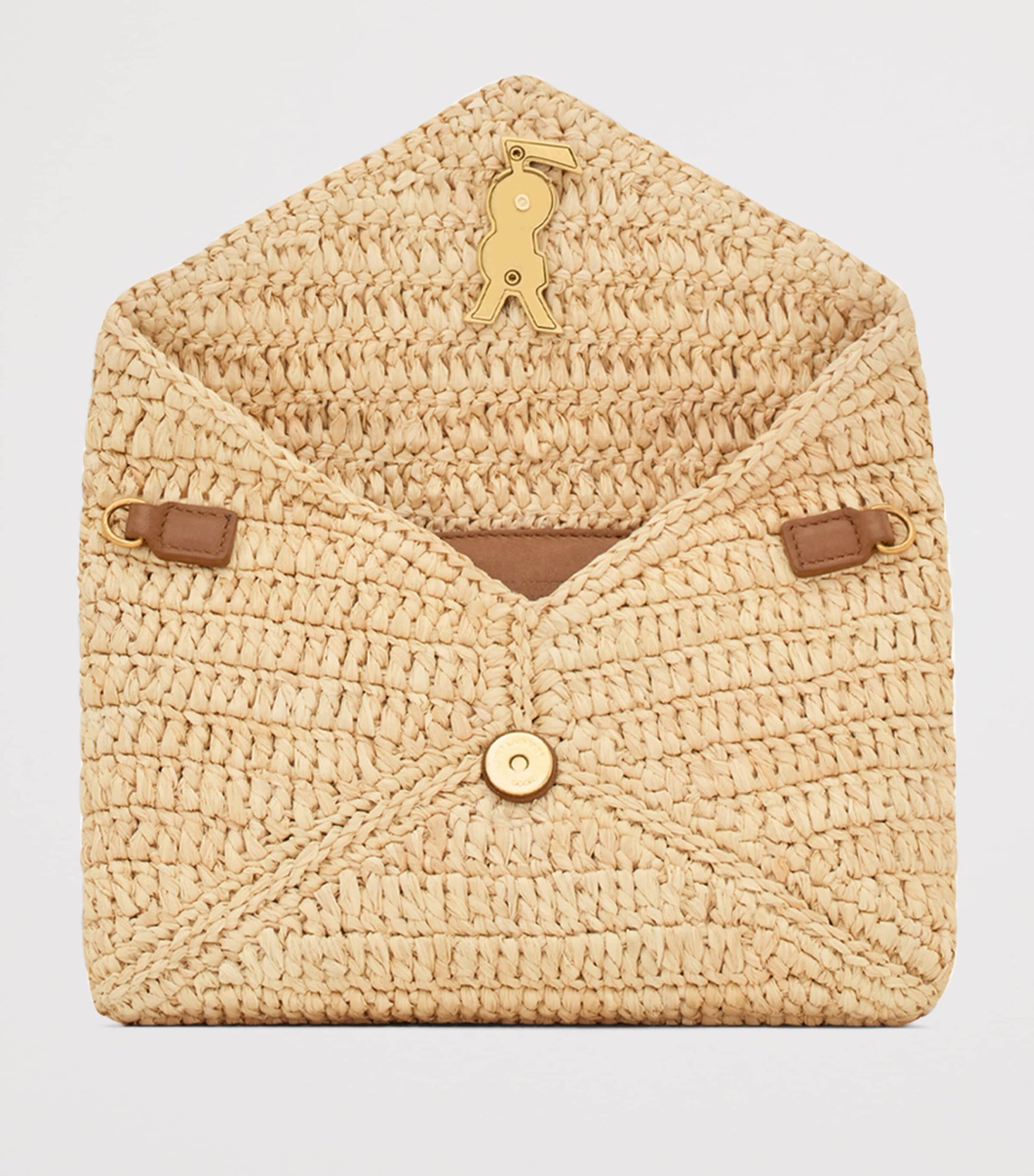 Saint Laurent Beige Raffia Cassandre Pouch on Chain