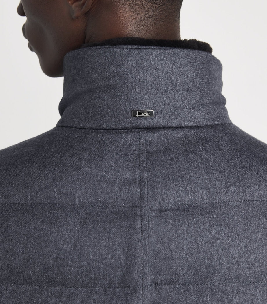 Grey Cashmere-Silk Down Puffer Car Coat