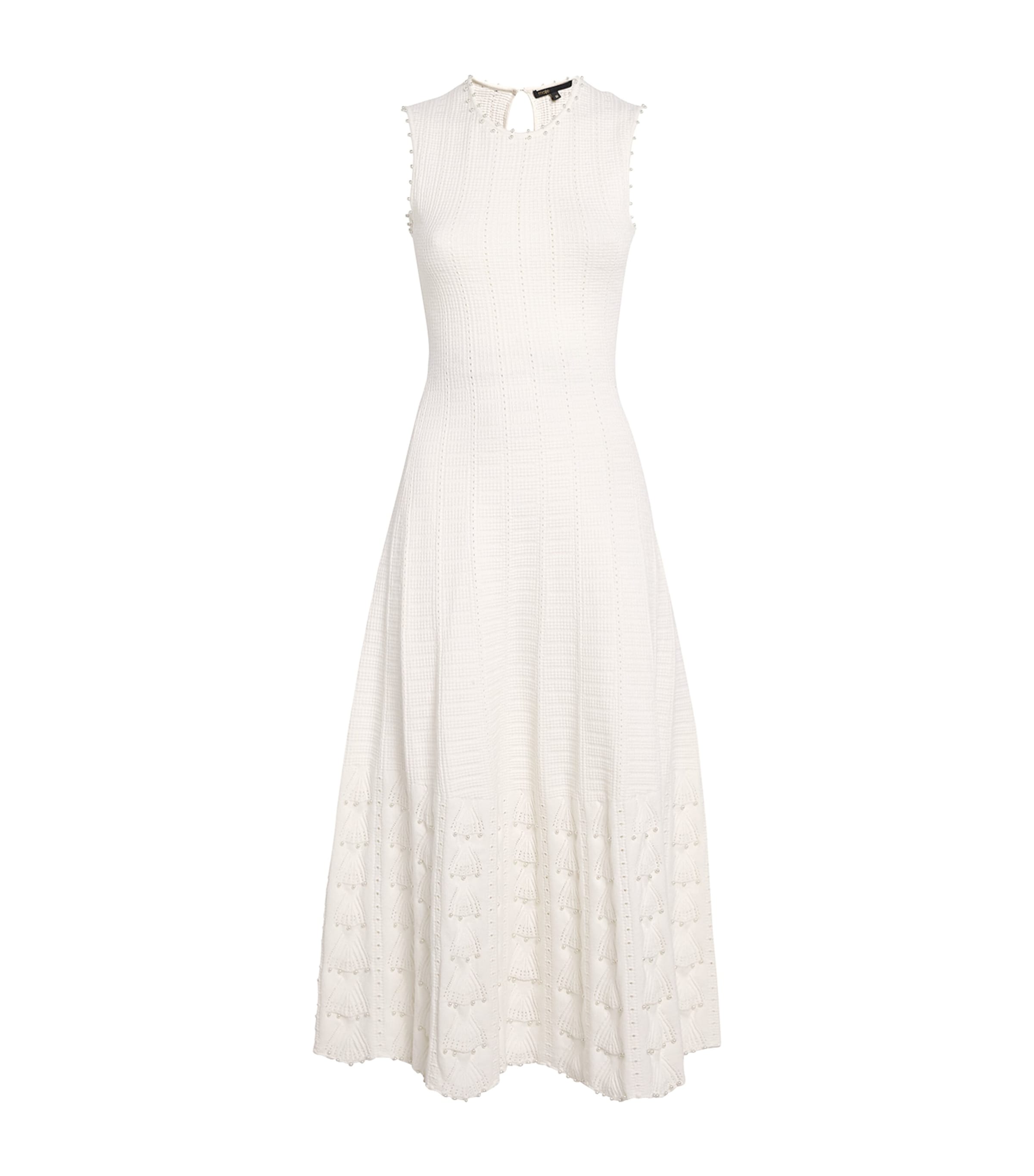 Maje White Pointelle Beaded Midi Dress