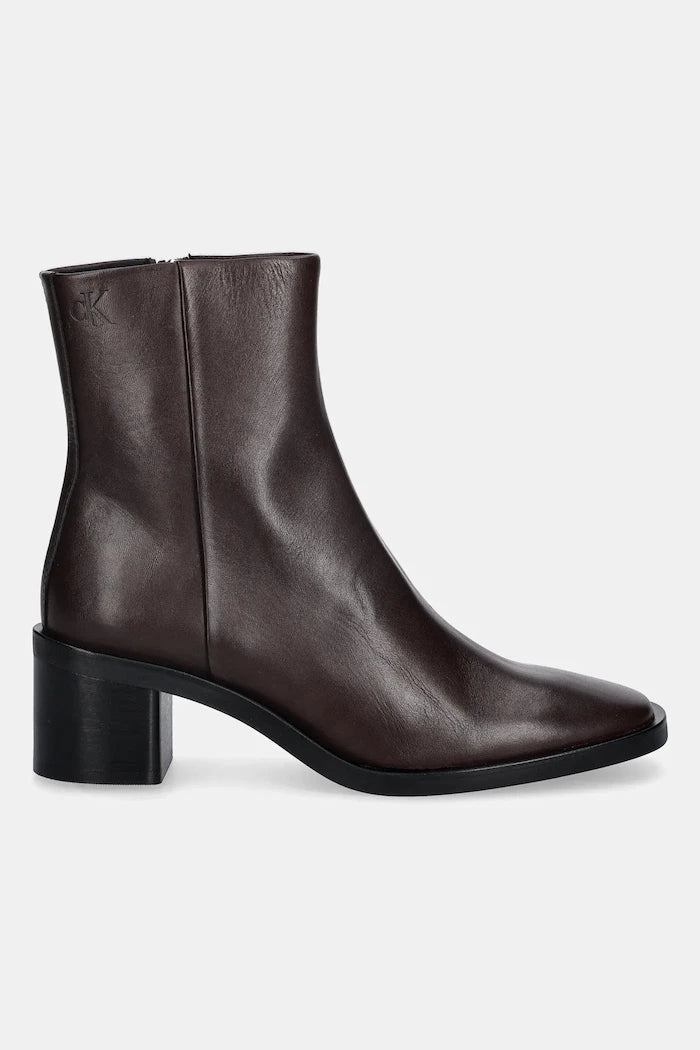 Кожени боти Calvin Klein BLOCK HEEL ZIP BOOT LTH