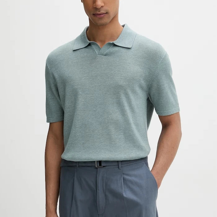 Calvin Klein erkek polo yaka kazak tipi tişört, keten karışımlı