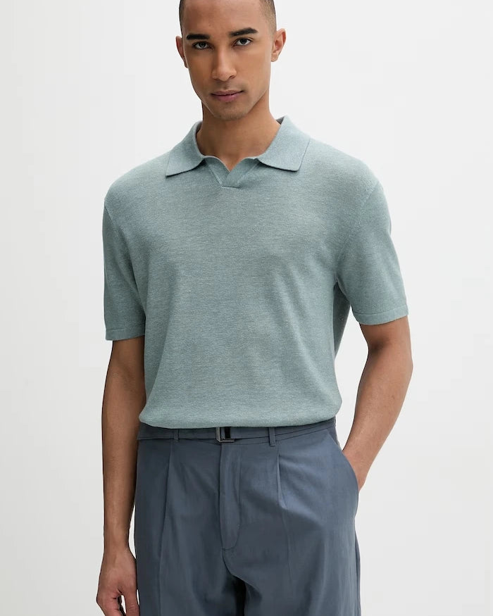 Calvin Klein erkek polo yaka kazak tipi tişört, keten karışımlı