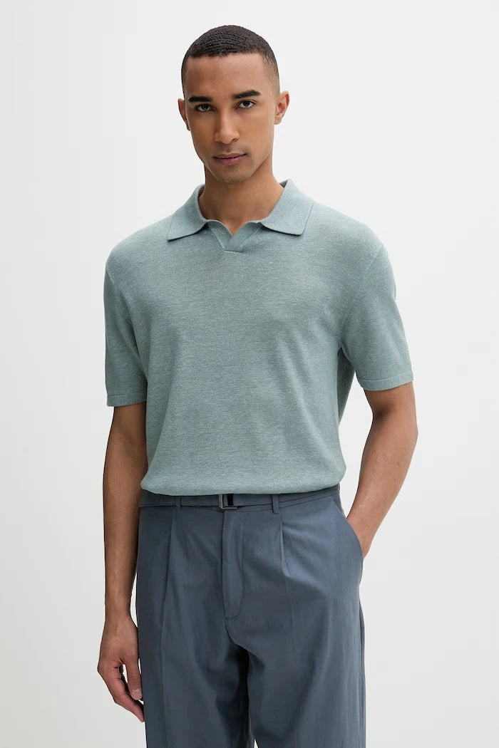 Calvin Klein erkek polo yaka kazak tipi tişört, keten karışımlı