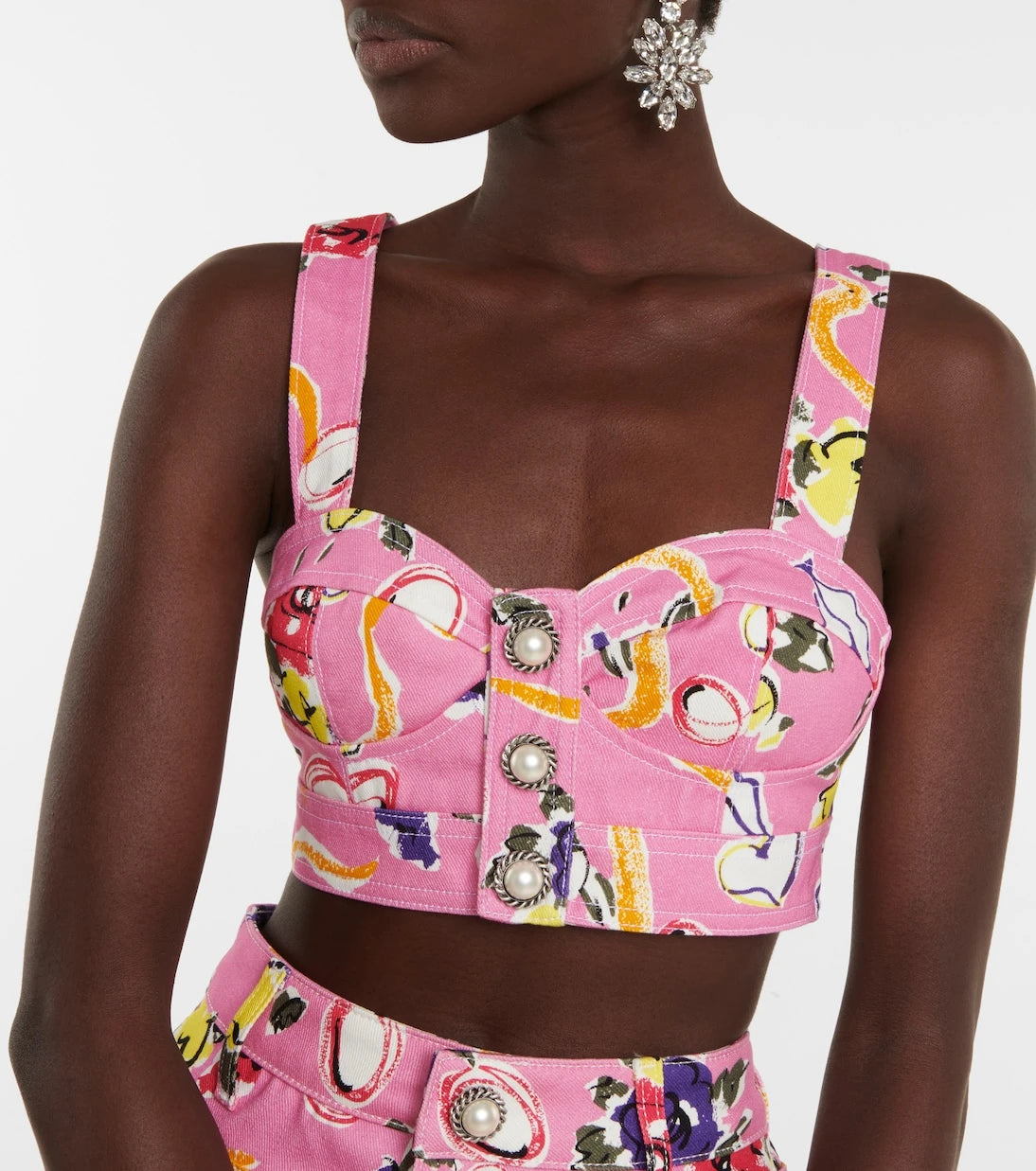 Alessandra Rich - Floral cotton gabardine bralette