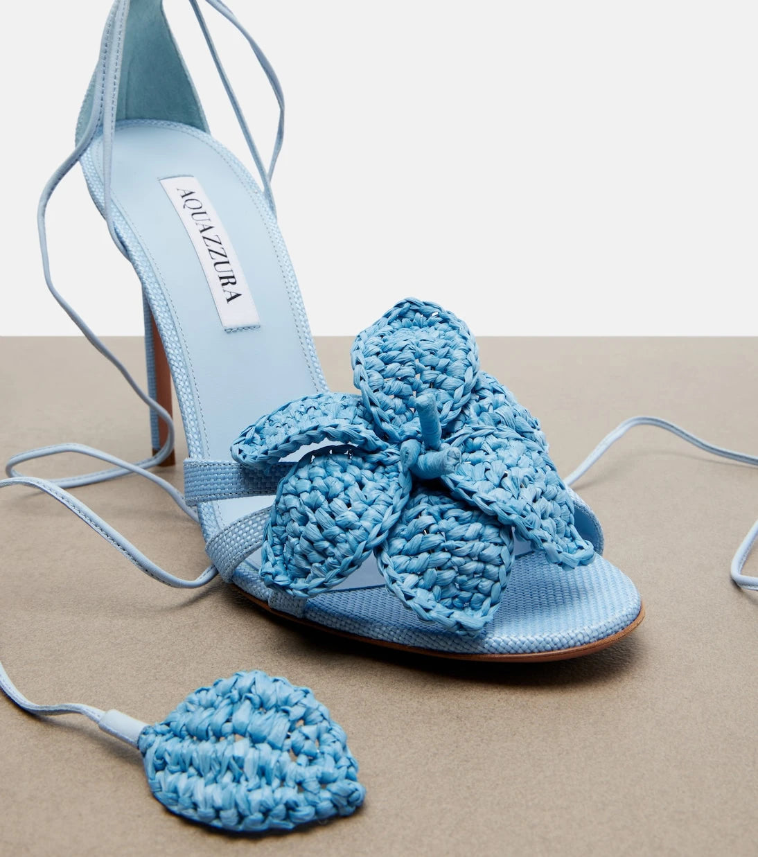 Aquazzura - Calypso leather-trimmed raffia sandals