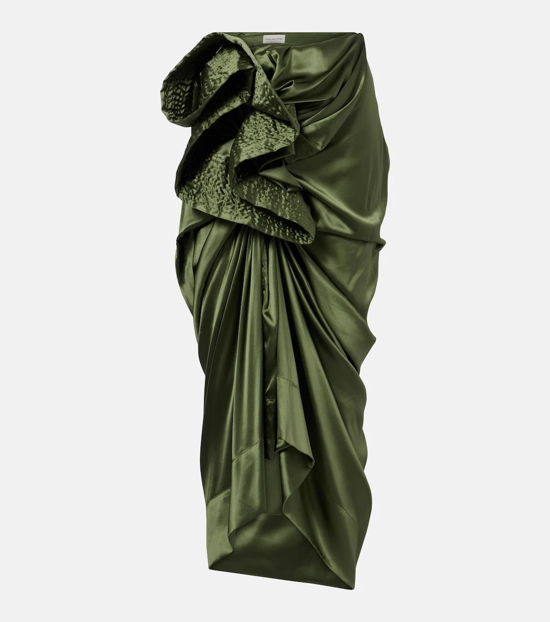 Dries Van Noten - Gathered silk-blend satin midi skirt