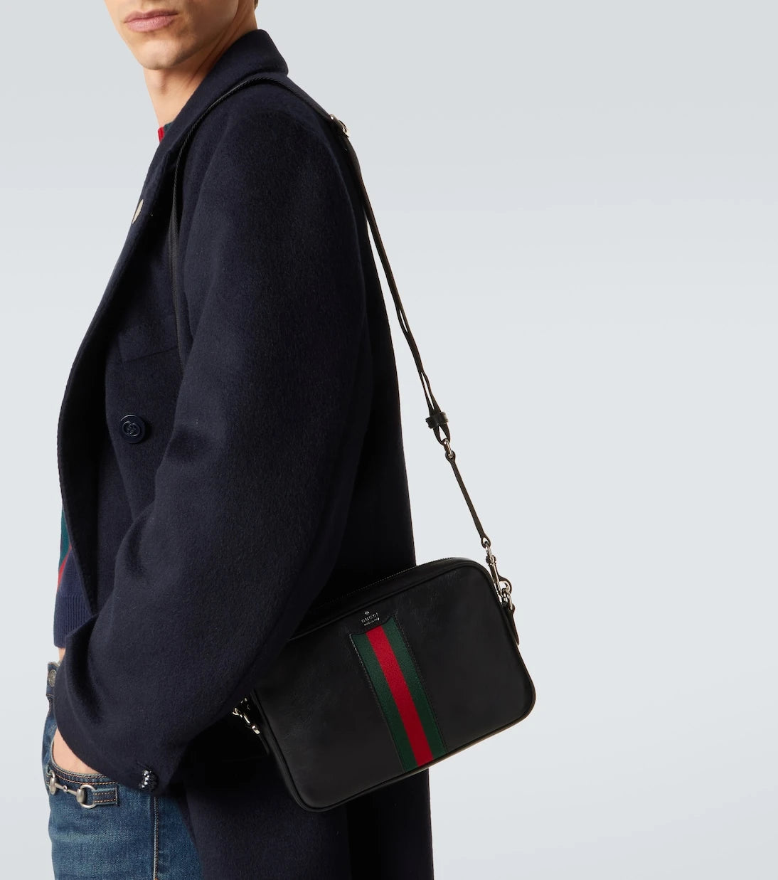 Gucci - Web Trademark Small leather crossbody bag