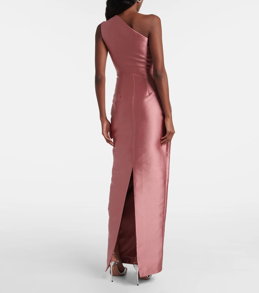 Solace London - Kira draped one-shoulder satin gown