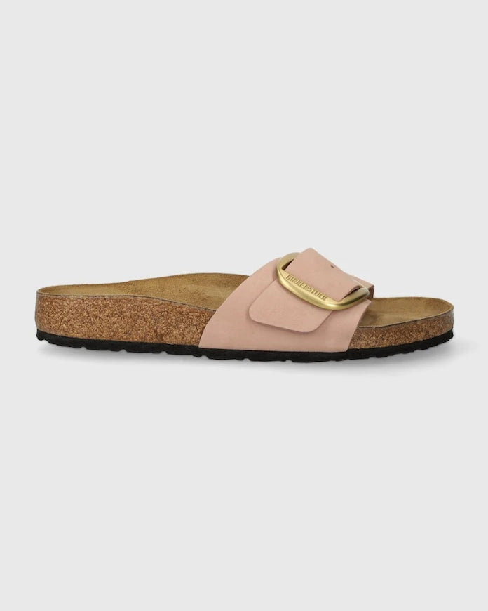 Birkenstock düz tabanlı kadın nubuk Madrid Big Buckle terlik