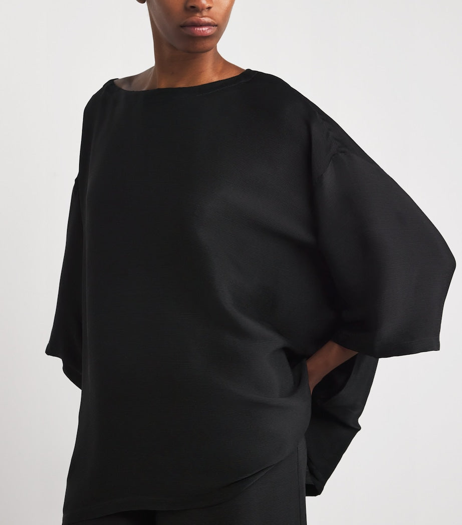 Eskandar Black Silk Plissé Scoop-Neck Top