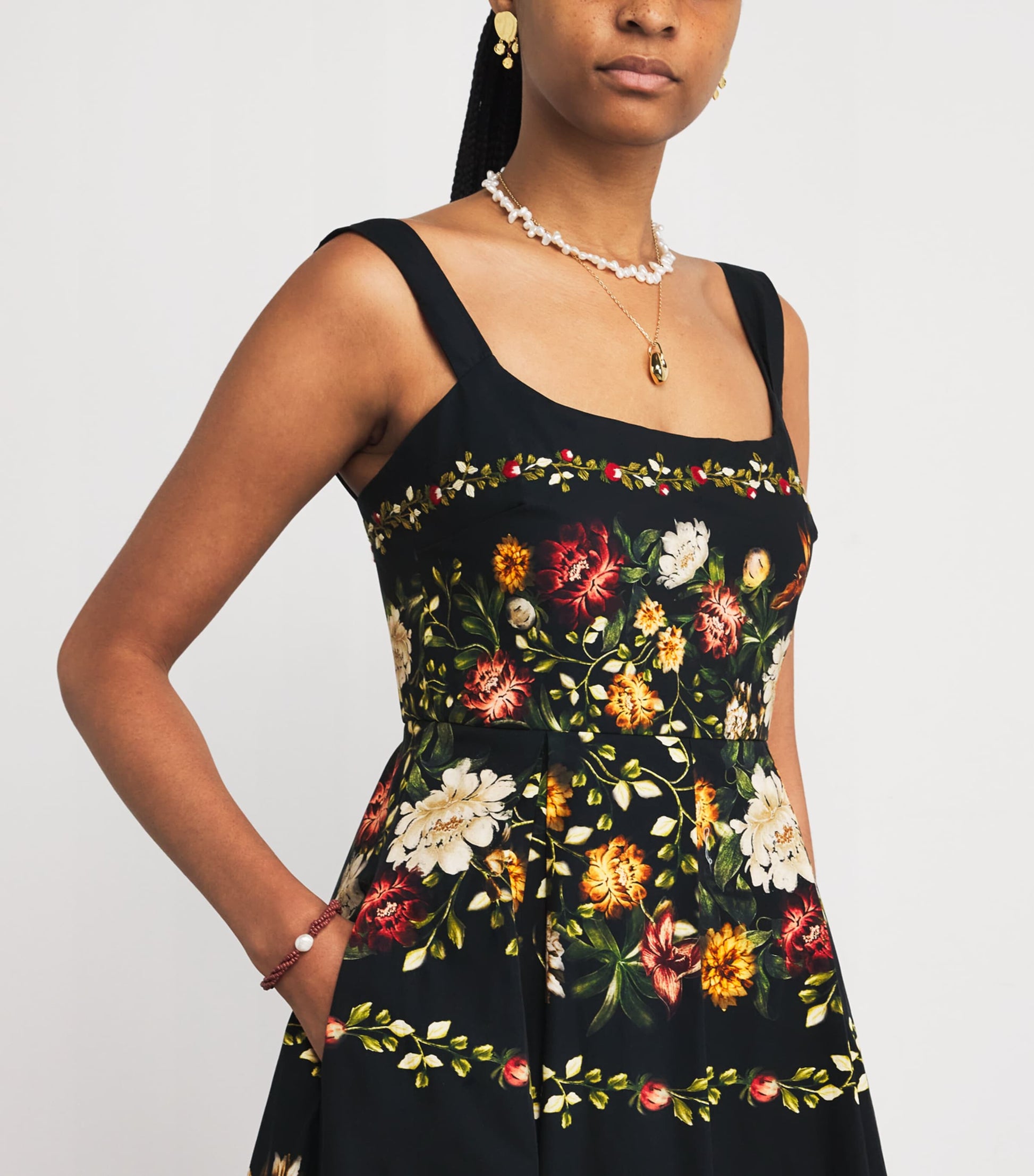 Multi Cotton Floral Midi Dress