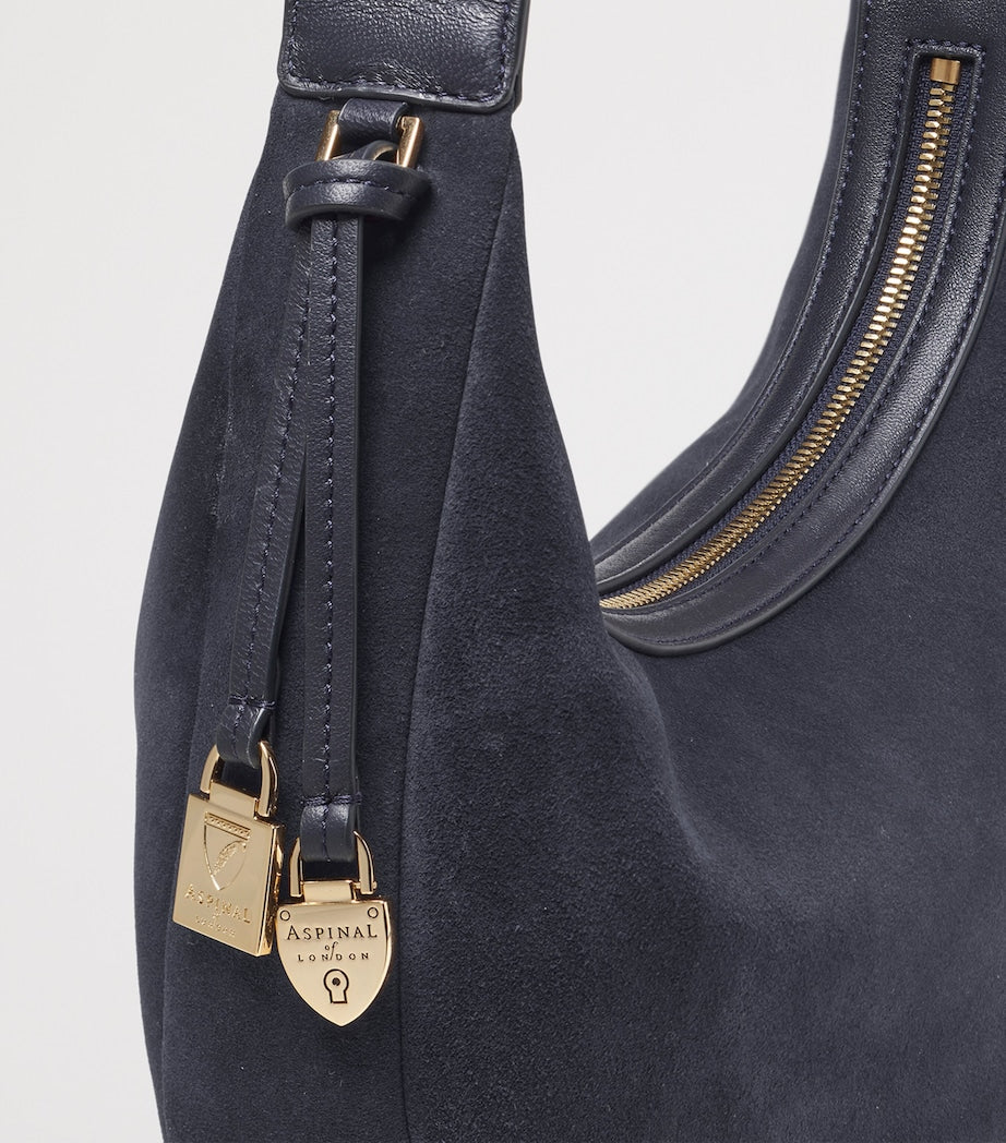 Small Suede Hudson Crescent Shoulder Bag