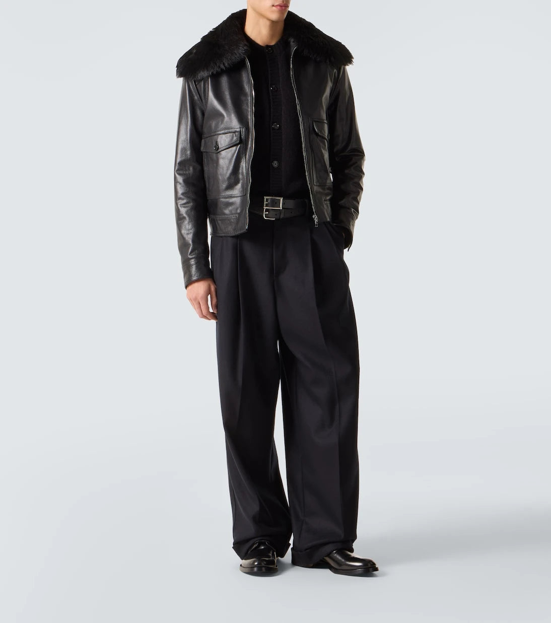 Dolce&Gabbana - Shearling-trimmed leather jacket