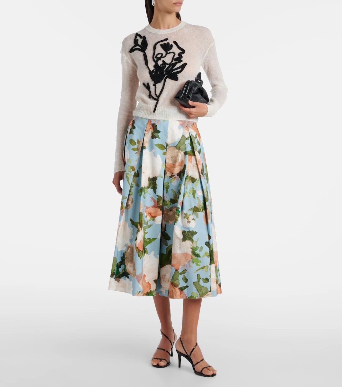 Erdem - Floral pleated cotton midi skirt