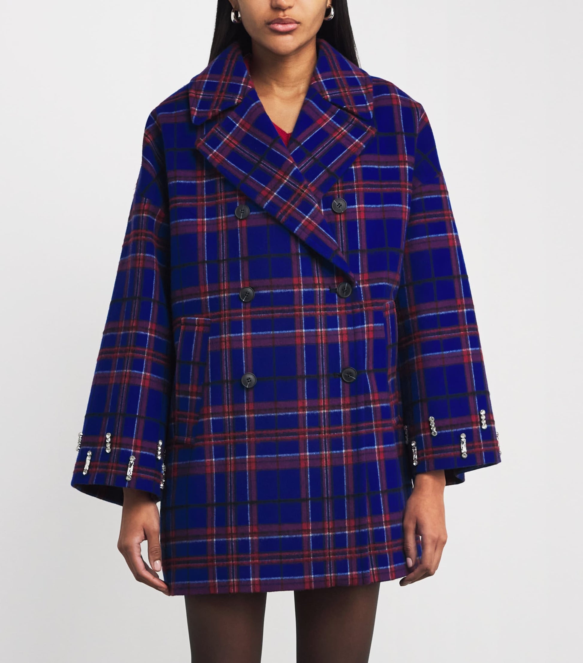 MAX&Co. Blue Wool-Blend Check Pea Coat