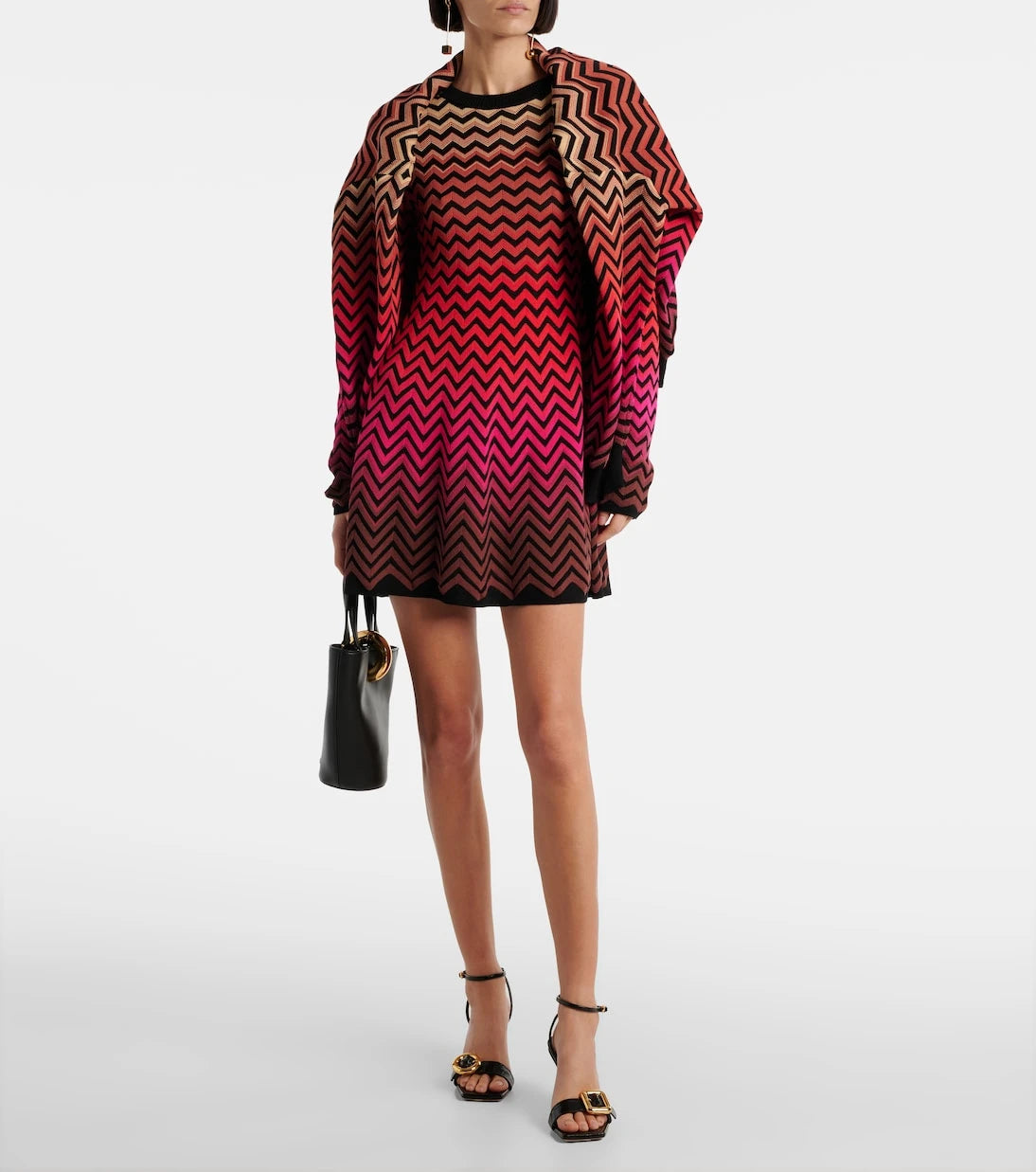 Missoni - فستان قصير من مزيج قطن بنقشة الزيك زاك المتدرجة